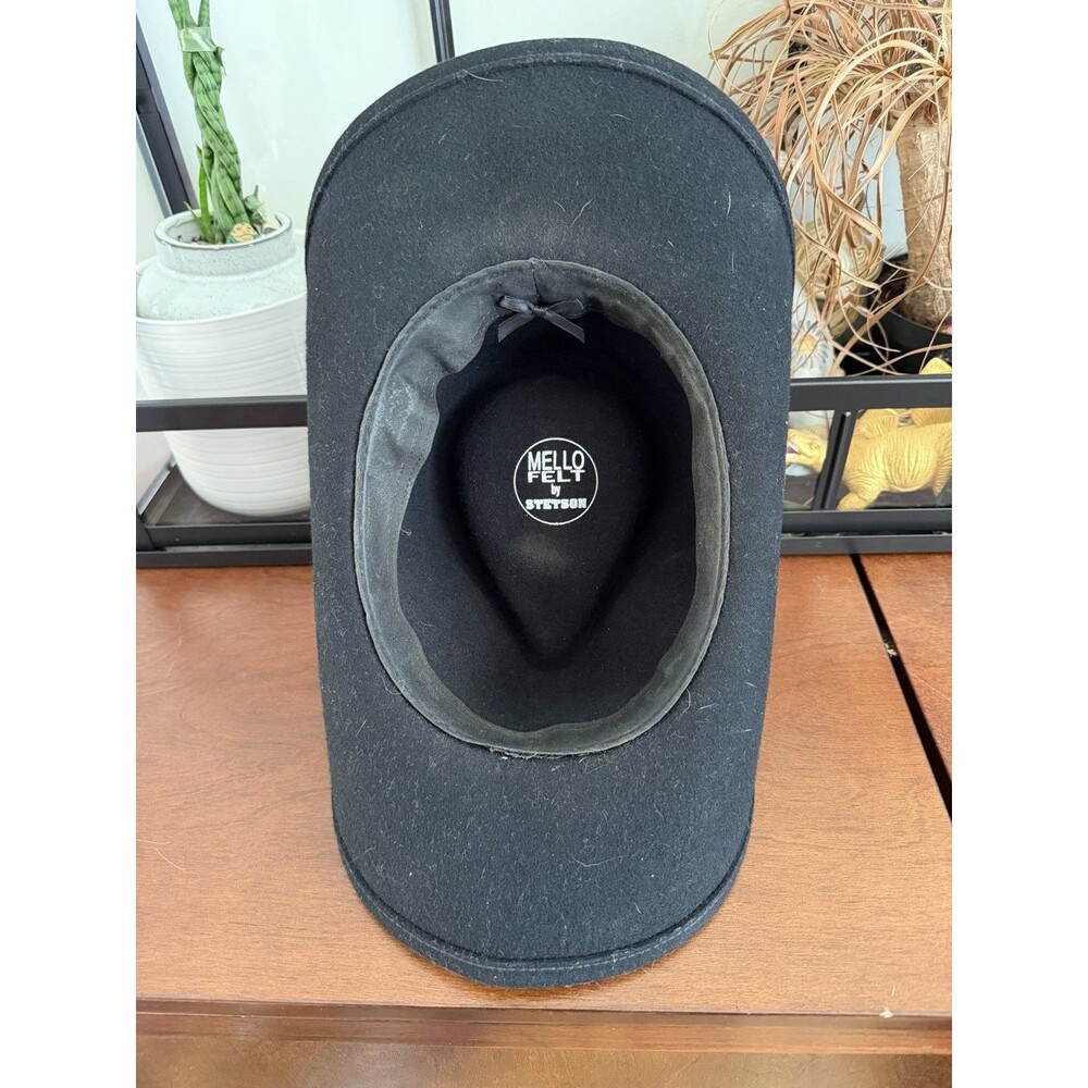 STETSON Mello Felt Hat Black Cowboy Western Size M Crushable Water Resistant - Picture 3 of 4